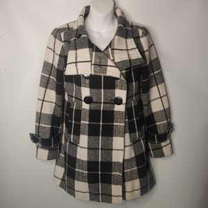 Twenty-one Black and White Plaid Pea Coat